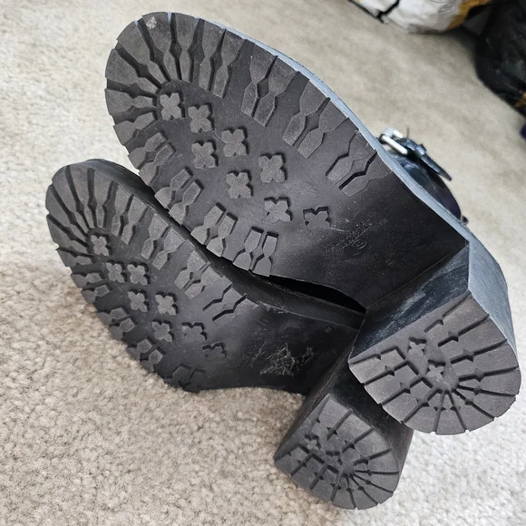 AllSaints Casey Black Leather Lace-Up Buckle Block Heel Ankle Boots SZ 40 - Picture 5 of 9